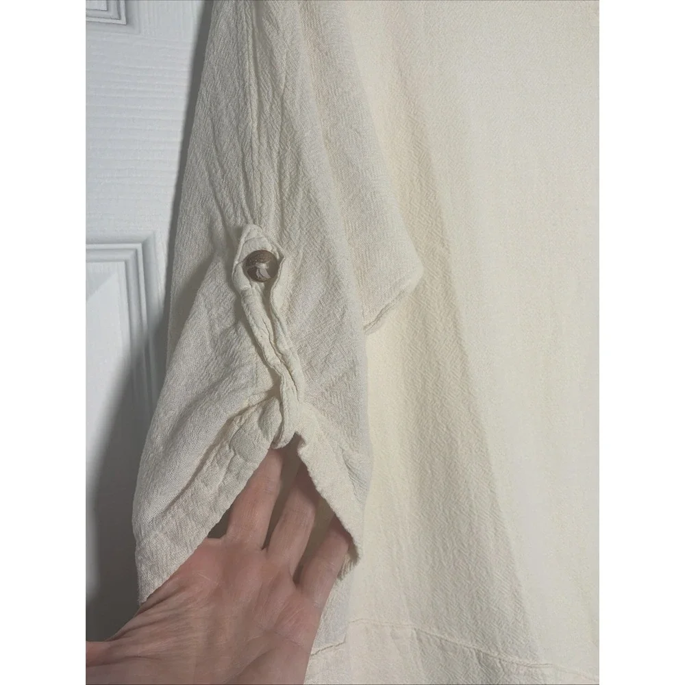 Cottonways Gauze V-Neck Tunic Womens Size 2 Cream Coastal Grandma Roll Tab Top